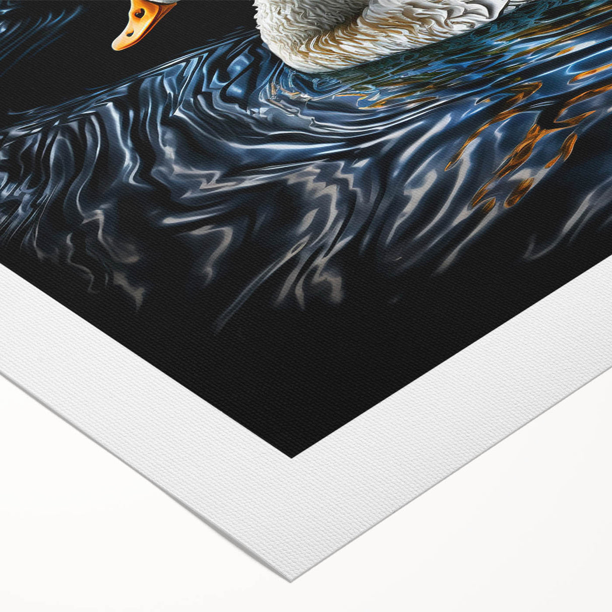 Rolled canvas wall art featuring a vibrant duck design, showcasing intricate details and colors, ideal for nature-themed decor. Packaged securely in a sturdy tube for safe delivery.