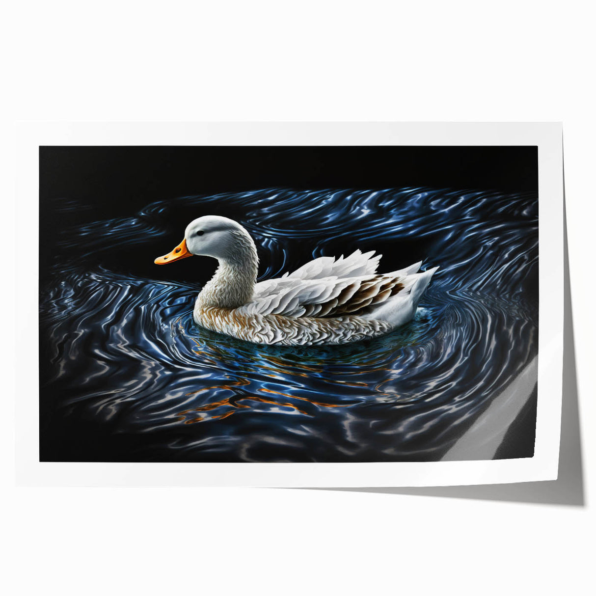 Colorful wall art print depicting a whimsical duck design, showcasing vibrant hues and intricate details, perfect for enhancing home decor aesthetics.