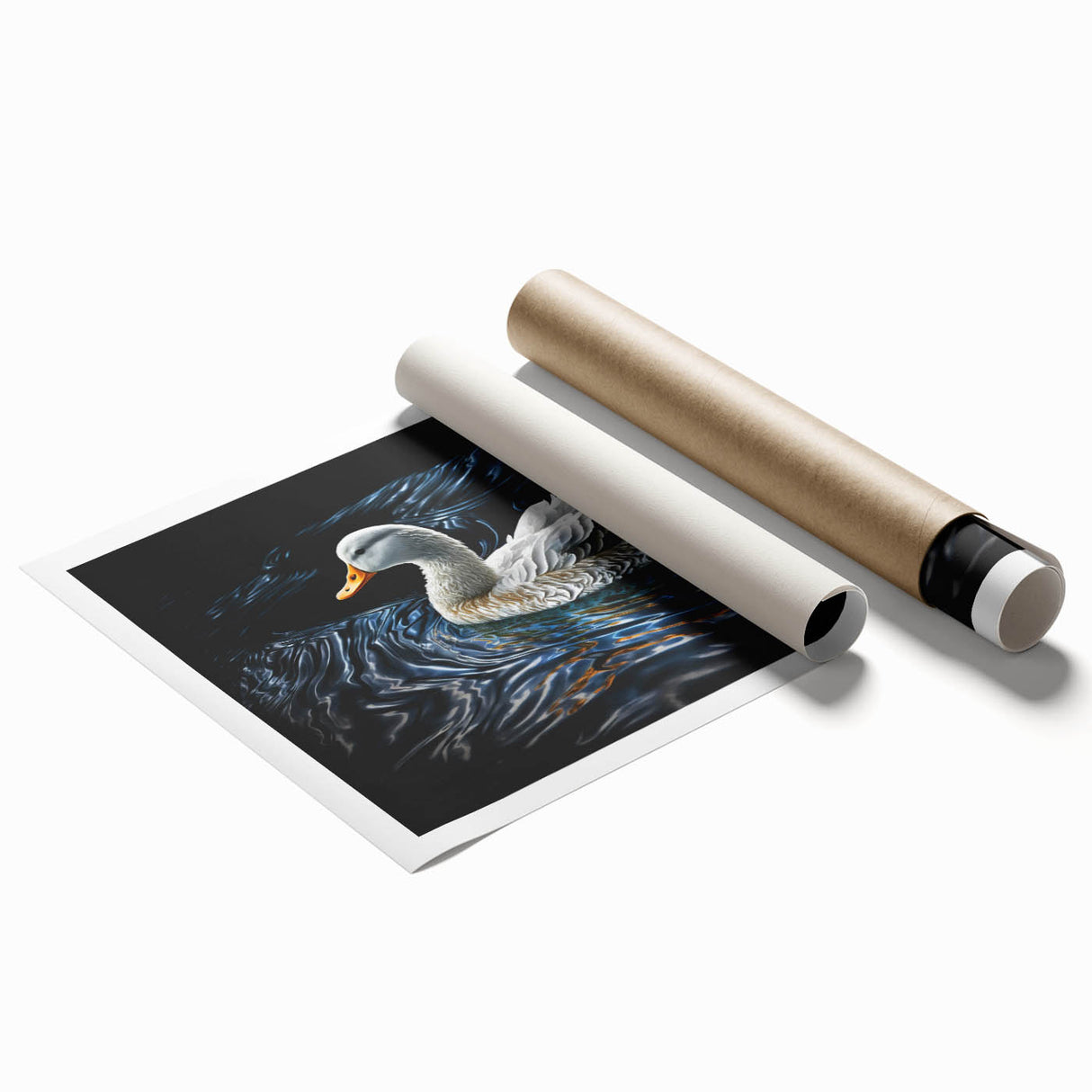 Colorful duck-themed wall art print on rolled canvas, showcasing intricate designs and vibrant hues, ideal for home decor or art collectors.
