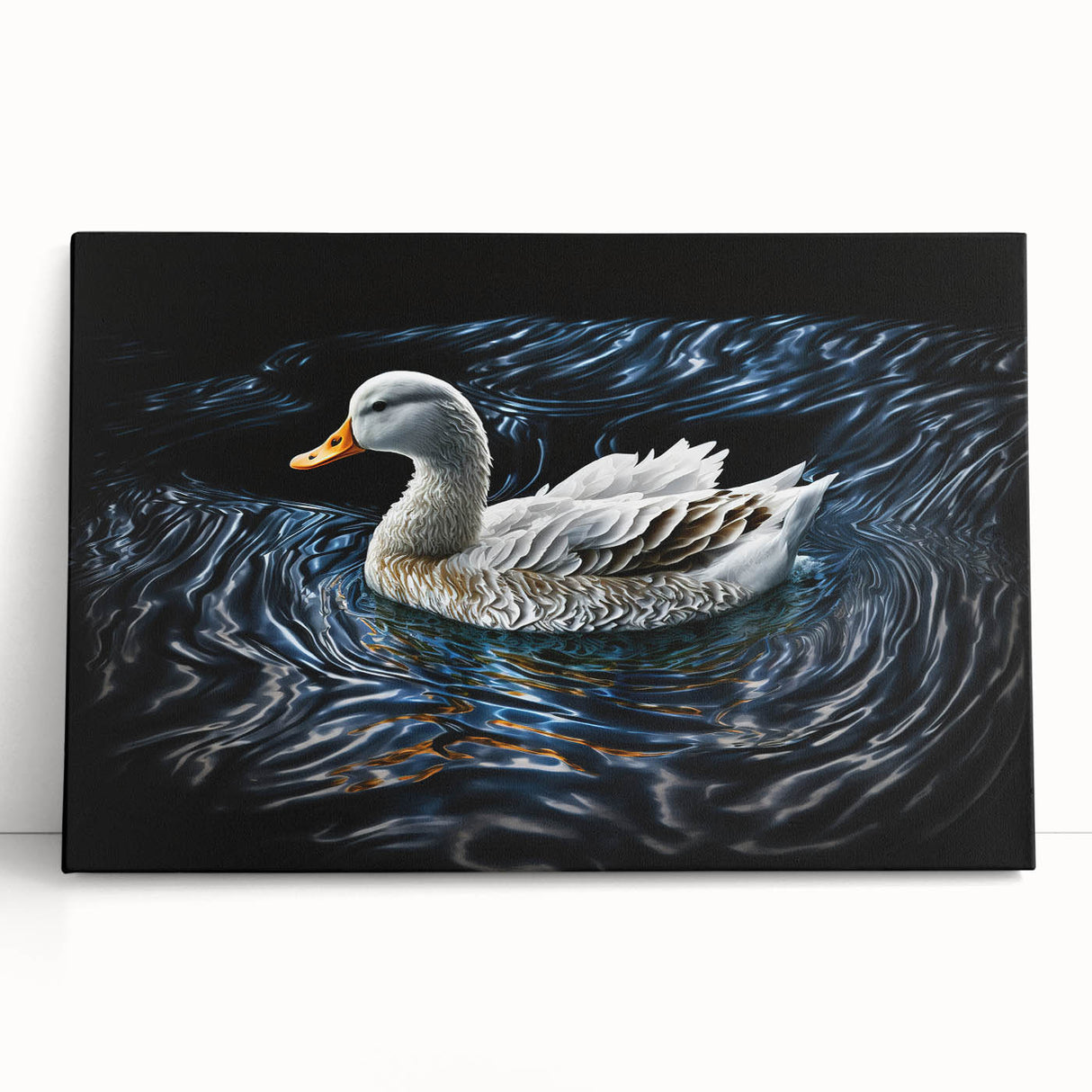 Stretched canvas wall art featuring a colorful duck design, showcasing vibrant hues and intricate details, perfect for enhancing home decor or office spaces.