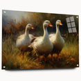 Acrylic glass wall art displaying a vibrant duck design, featuring a side view with decorative pins, perfect for enhancing modern home decor. The colorful artwork showcases intricate details, ideal for bird lovers and art enthusiasts.