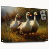 Acrylic glass wall art displaying a vibrant duck design, featuring a side view with decorative pins, perfect for enhancing modern home decor. The colorful artwork showcases intricate details, ideal for bird lovers and art enthusiasts.