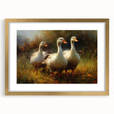 Gold-framed wall art featuring a whimsical duck design, set against a soft mat, perfect for enhancing home decor with playful elegance. Ideal for bird lovers and modern interiors.