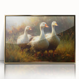 Framed wall art featuring a duck design in vibrant colors, set in a sleek gold-acrylic frame, ideal for adding a touch of elegance to any decor.