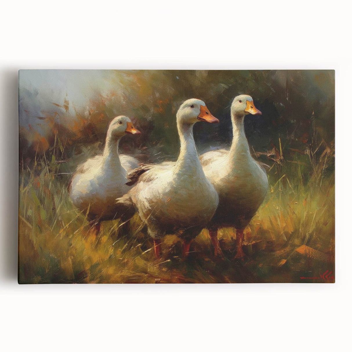 Colorful stretched canvas wall art featuring a whimsical duck design, perfect for adding a playful touch to home decor. Ideal for children's rooms or nurseries.