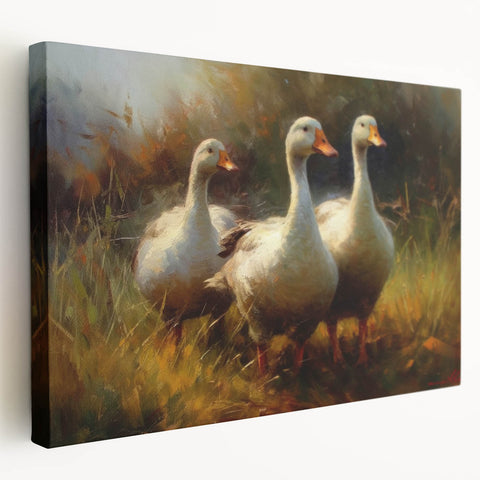 Colorful duck-themed canvas wall art showcasing vibrant birds in a serene natural setting, perfect for adding a cheerful touch to home decor or office spaces.