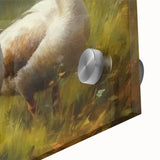 Close-up of a vibrant acrylic wall art piece showcasing a colorful duck design, set against a sleek glass background, perfect for modern decor enthusiasts.