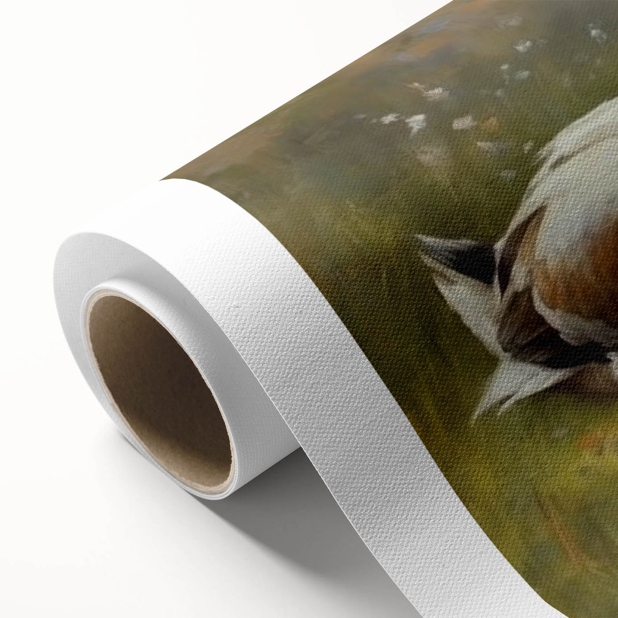 Colorful rolled canvas showcasing a whimsical duck design with vibrant hues, ideal for home decor or nursery art. Packaged securely in a protective tube.