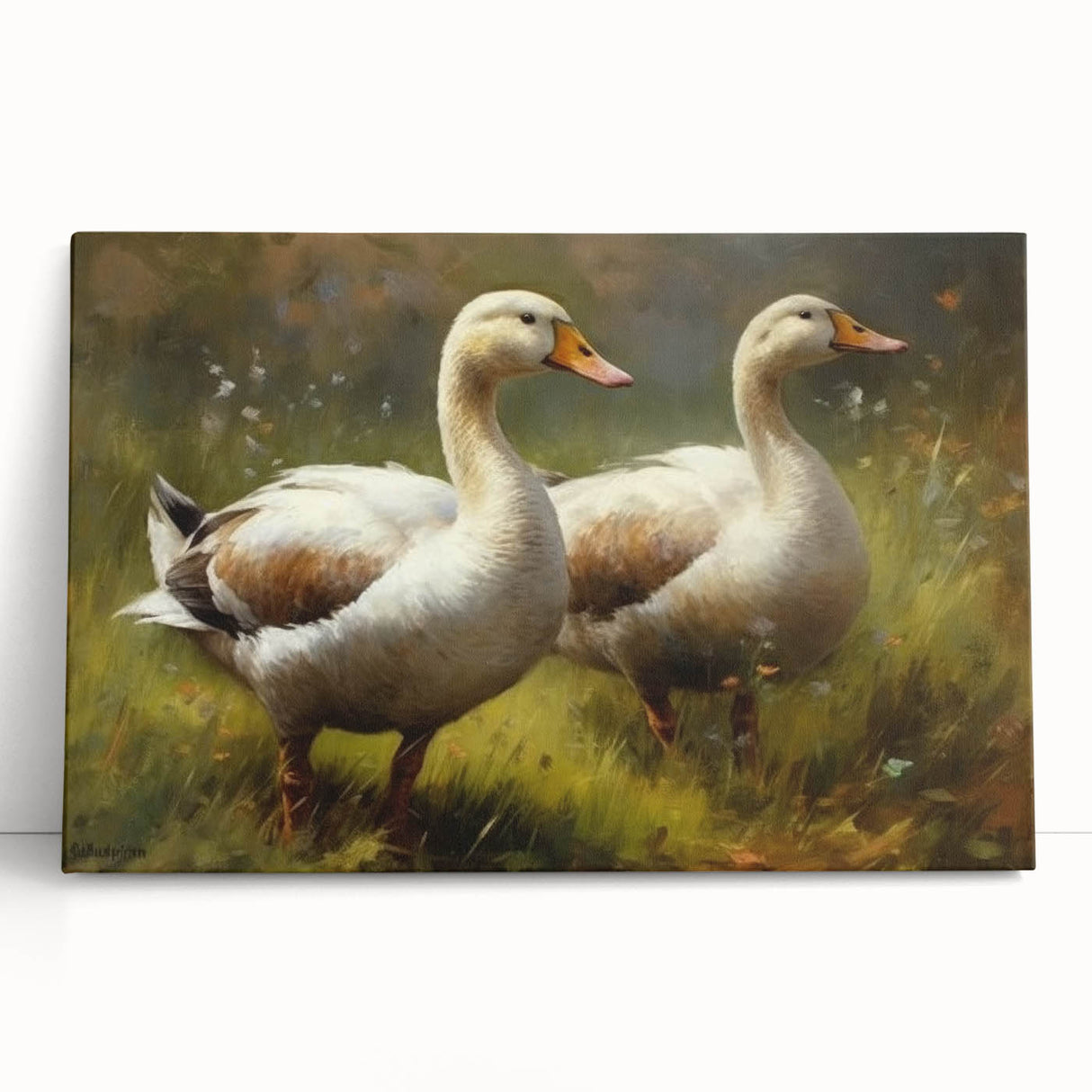 Stretched canvas wall art featuring a whimsical duck design, showcasing vibrant colors and playful details, perfect for adding charm to any room's decor.