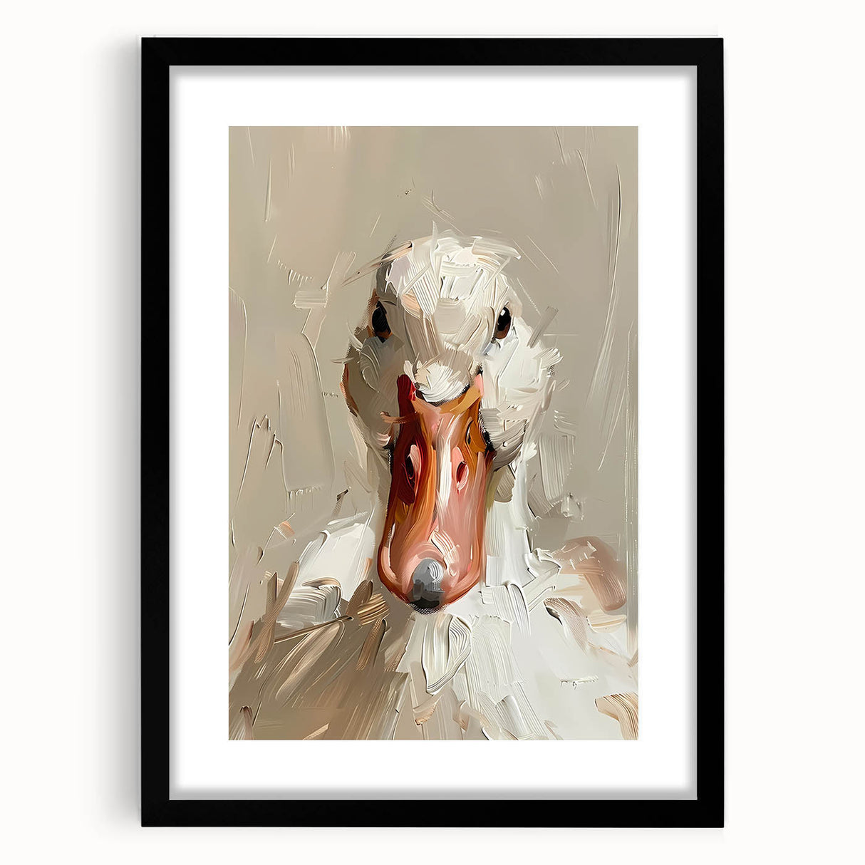 Framed wall art collection showcasing a detailed duck design in vibrant colors, set in a sleek black frame with a white mat, perfect for enhancing home decor.
