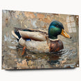 Acrylic wall art collection featuring a side view of a duck design, elegantly displayed with pins against a modern decor backdrop, showcasing vibrant colors and intricate details.