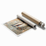 Vibrant rolled print of a whimsical duck design, showcasing colorful birds against a soft background, perfect for enhancing home décor with playful nature art.
