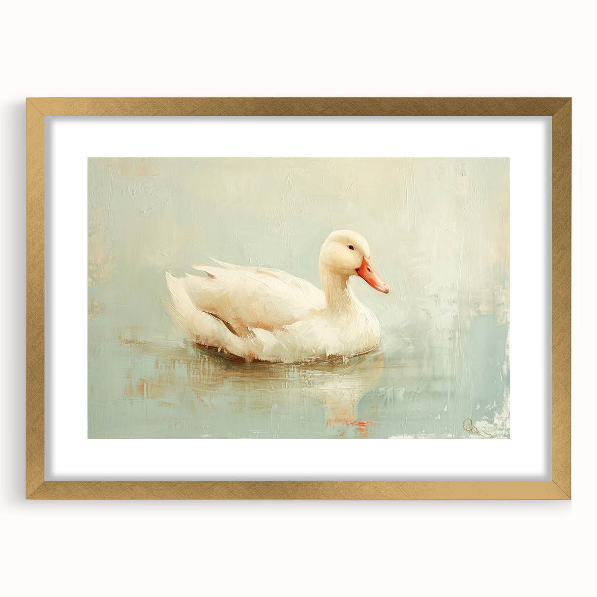 Framed wall art featuring a collection of elegant bird and duck designs in a gold frame, complete with a mat, ideal for enhancing home decor and adding a touch of sophistication.