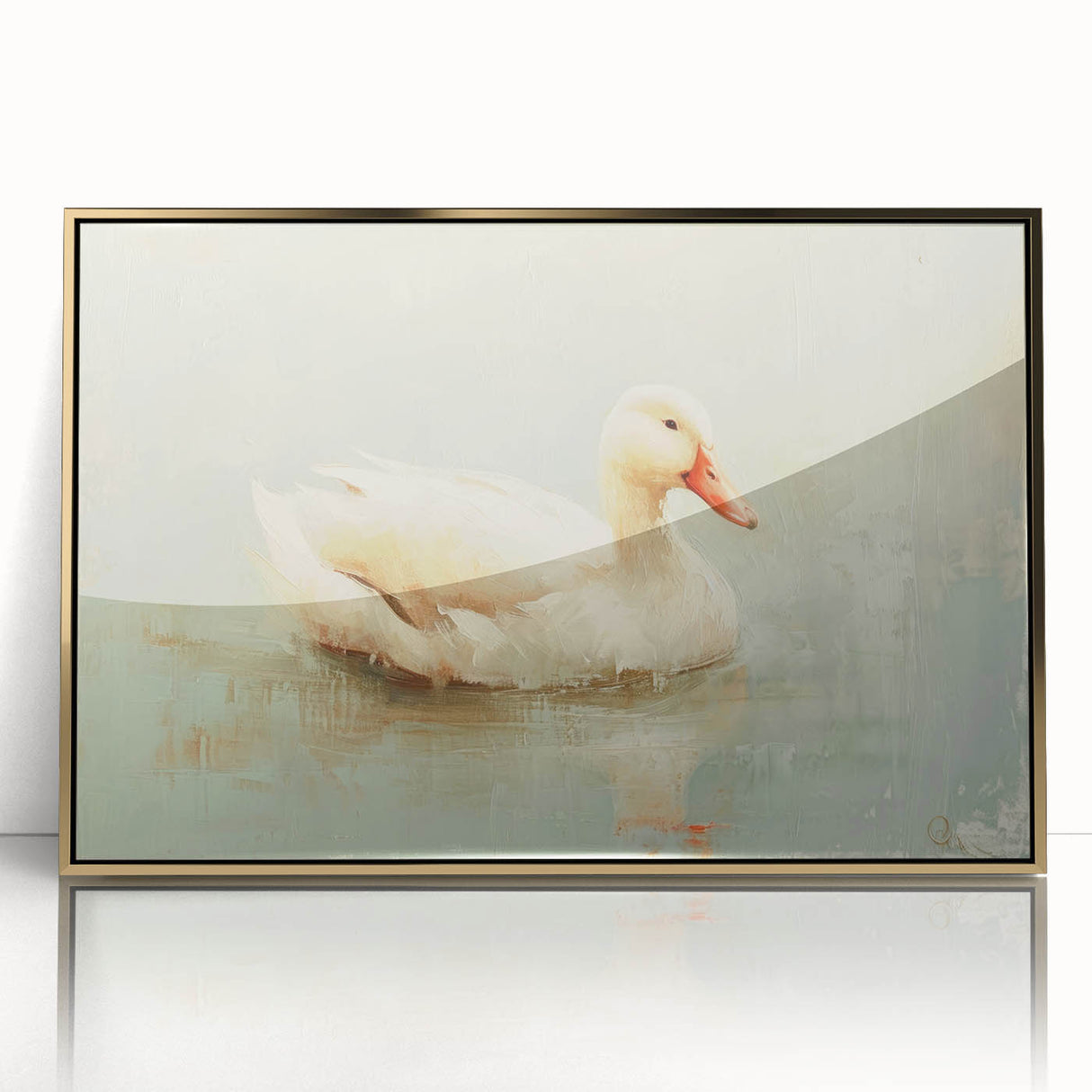 Framed wall art featuring a decorative duck design with a gold-acrylic finish, showcasing vibrant colors against a sleek background, perfect for enhancing modern decor.