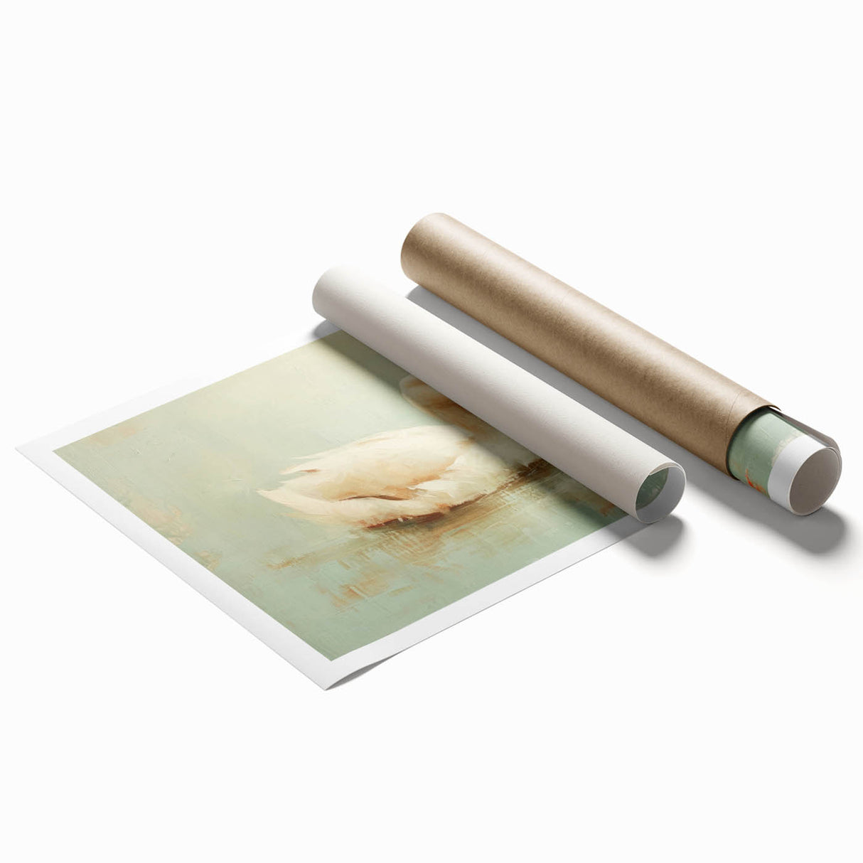 Duck-themed wall art collection showcasing a vibrant, colorful design with intricate patterns, elegantly rolled and ready for display or framing, ideal for home decor.