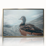 Framed wall art featuring a stylish duck design in gold acrylic, showcasing vibrant colors and intricate details, perfect for modern home decor.