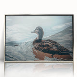 Framed wall art featuring a silver-acrylic duck design, showcasing vibrant colors and intricate details, perfect for enhancing home décor and adding a touch of elegance.