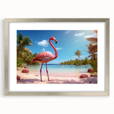 Framed wall art featuring a vibrant flamingo design with a silver mat, perfect for adding a tropical touch to any decor. Ideal for modern living spaces or bedrooms.