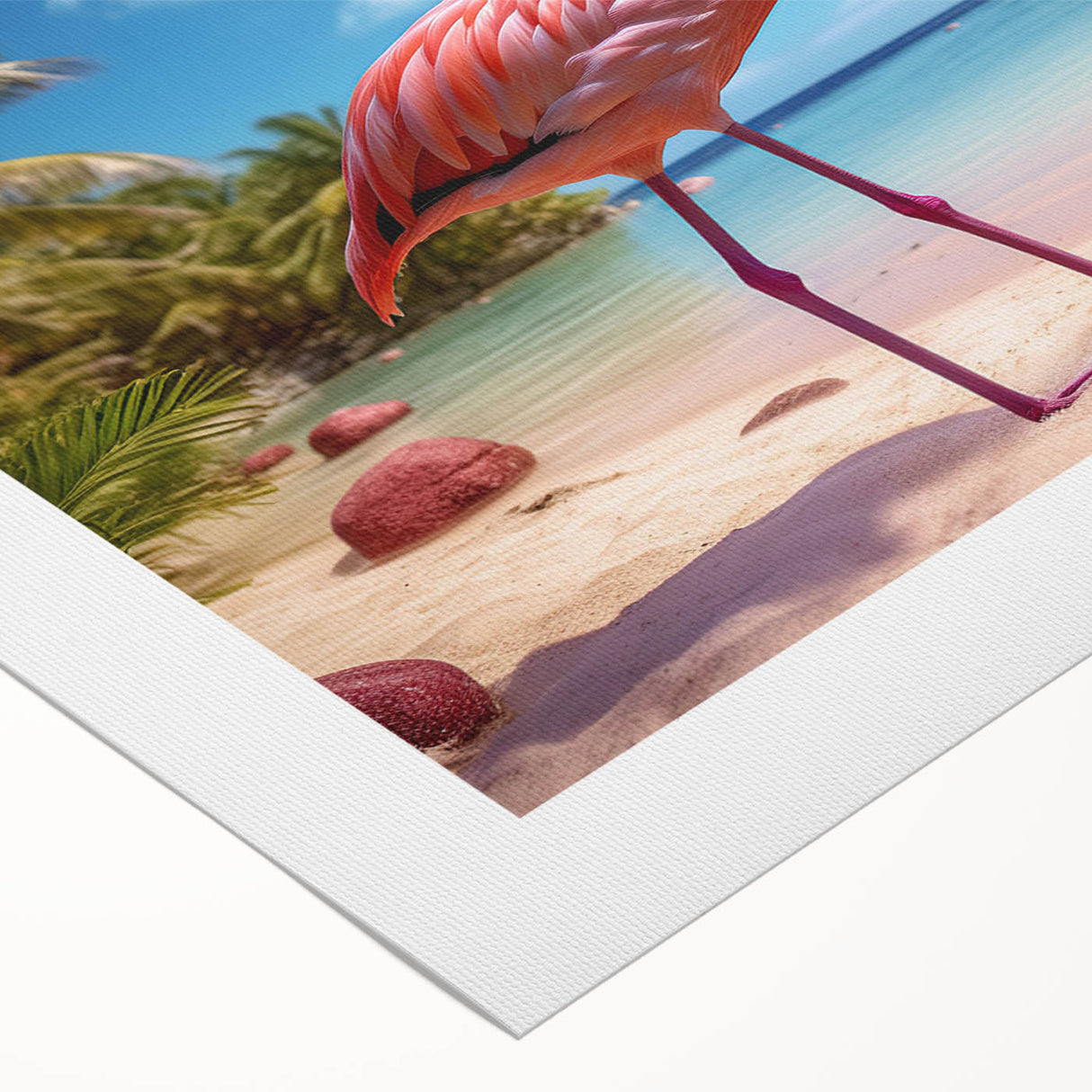 Rolled canvas artwork showcasing a vibrant flamingo design, featuring intricate details and bright colors, perfect for enhancing any modern decor. Packaged securely in a sturdy tube for safe delivery.