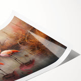 Flamingo-themed wall art print featuring vibrant pink and orange hues, rolled and ready for display, showcasing a tropical design perfect for home decor.