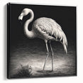 Framed canvas wall art featuring a vibrant flamingo design in shades of pink and green, showcasing a black frame from a side view, perfect for contemporary decor.