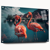 Flamingo design wall art collection displayed in acrylic glass, featuring vibrant pink hues and intricate details, perfect for enhancing modern decor.