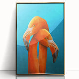 Framed wall art featuring a vibrant flamingo design in acrylic with a gold frame, perfect for adding a touch of elegance to modern decor.