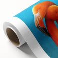 Vibrant rolled canvas wall art showcasing a flamingo design, featuring bold pink hues and tropical elements, perfect for enhancing modern decor aesthetics.