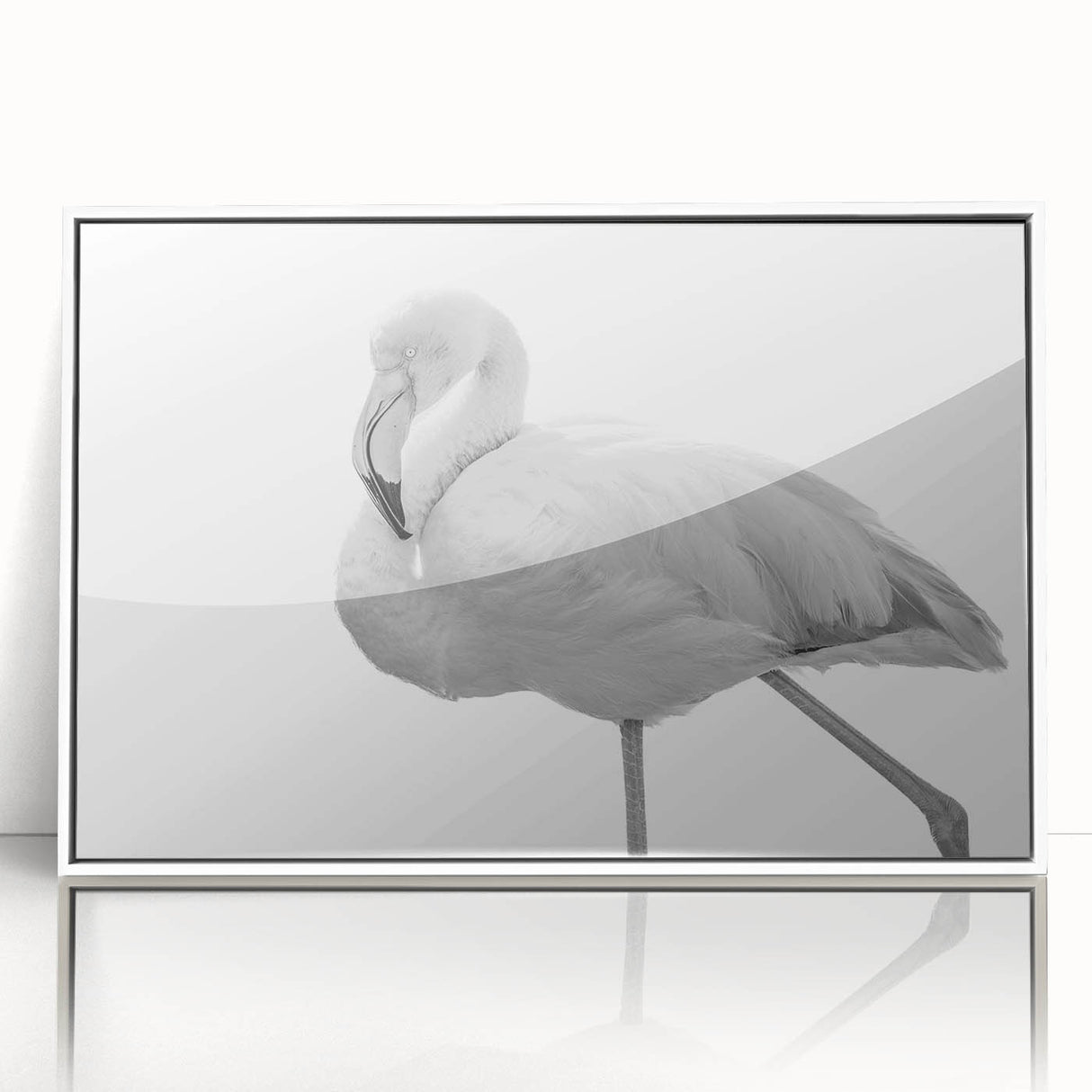 Framed acrylic wall art showcasing a vibrant flamingo design, featuring a sleek white frame and ideal for home decor, adding a touch of elegance and tropical flair.