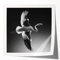 Flamingo-themed wall art print showcasing vibrant pink and green colors against a white background, perfect for tropical decor enthusiasts and modern home styling.