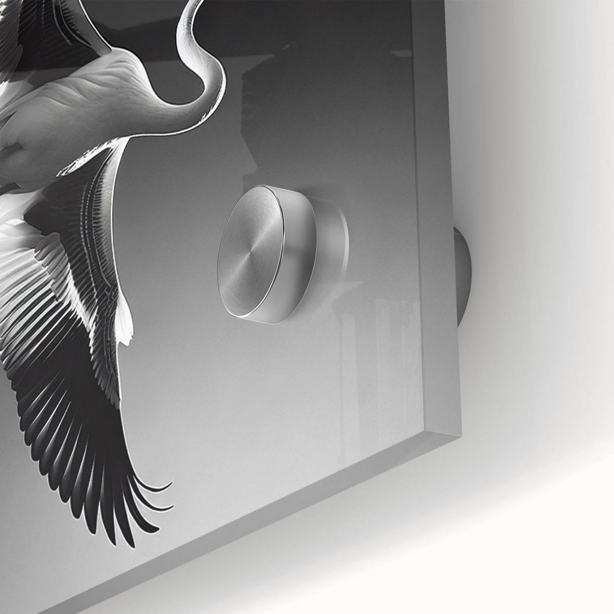 Close-up of a vibrant flamingo design wall art piece, showcasing intricate details and a glossy finish, perfect for modern home decor and tropical themes.