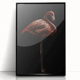 Framed wall art featuring a vibrant flamingo design in acrylic, set against a sleek black frame, ideal for modern decor and bird enthusiasts.