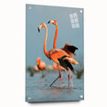 Flamingo-themed acrylic wall art collection showcasing vibrant pink and green colors, elegantly displayed with pins against a minimalist backdrop. Perfect for adding a tropical touch to modern interiors.