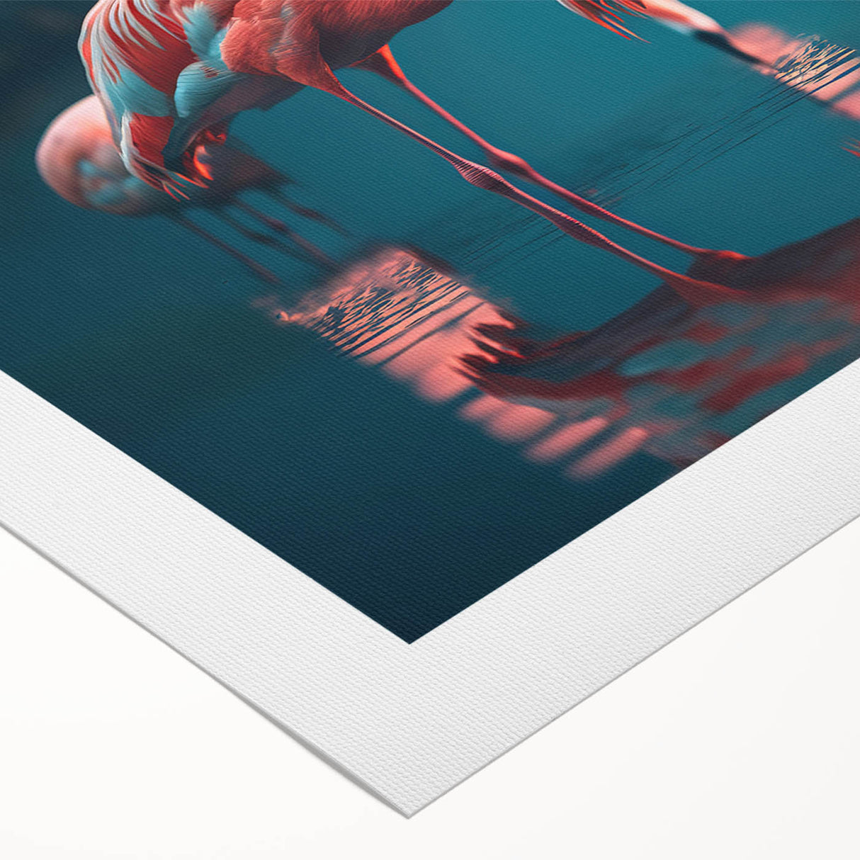 Vibrant rolled canvas wall art showcasing a colorful flamingo design, ideal for tropical-themed decor, presented in a protective cardboard tube.