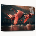 Flamingo-themed wall art displayed in a sleek acrylic frame, showcasing vibrant colors and detailed design elements, perfect for modern home decor.