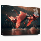Flamingo-themed wall art displayed in a sleek acrylic frame, showcasing vibrant colors and detailed design elements, perfect for modern home decor.