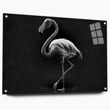Side view of a vibrant flamingo-themed wall art collection displayed in an acrylic glass frame, showcasing intricate details and colorful design elements, ideal for home decor.