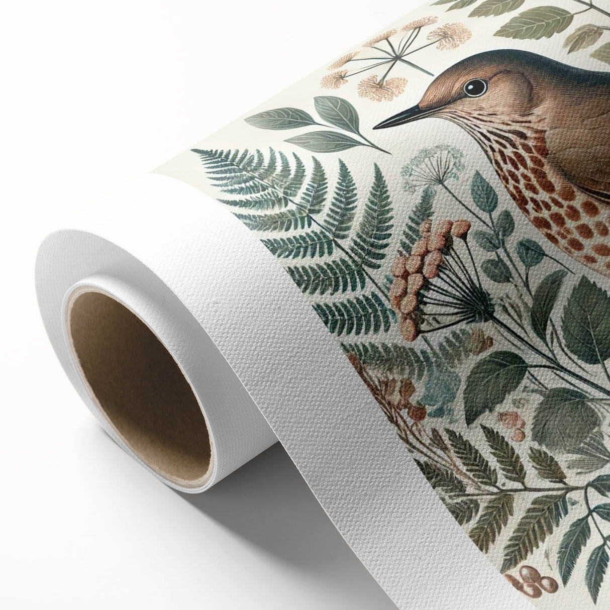 Vibrant rolled canvas wall art featuring a collection of colorful garden birds, showcasing intricate details and textures, ideal for nature-inspired decor.
