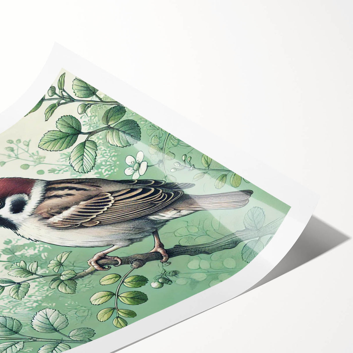Colorful garden birds wall art print showcasing a variety of species perched among vibrant flowers, ideal for nature lovers' home decor. Perfect for adding a cheerful touch to any room.