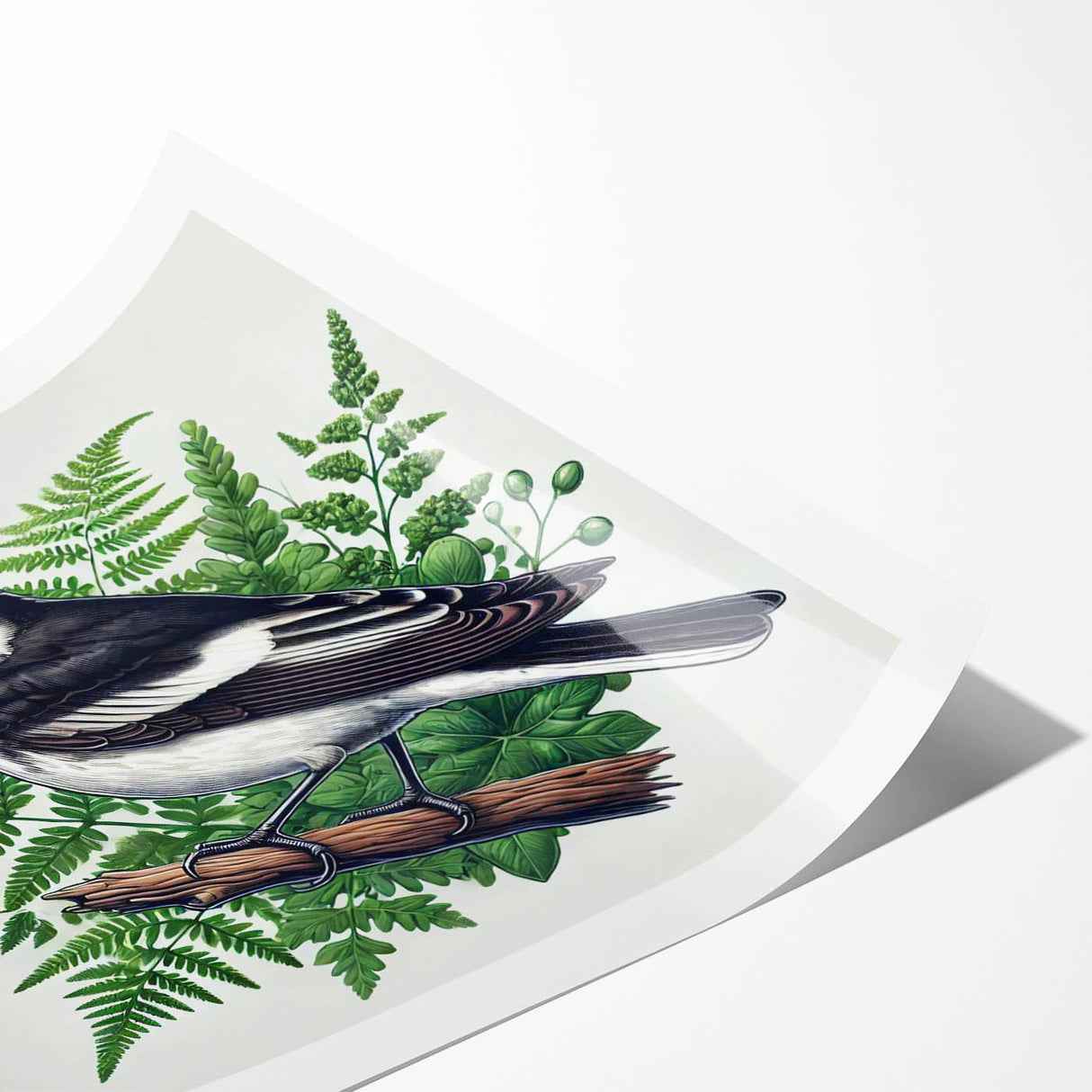 Colorful garden birds wall art print showcasing various bird species in a vibrant natural setting, rolled up and ready for display in a stylish home decor collection.