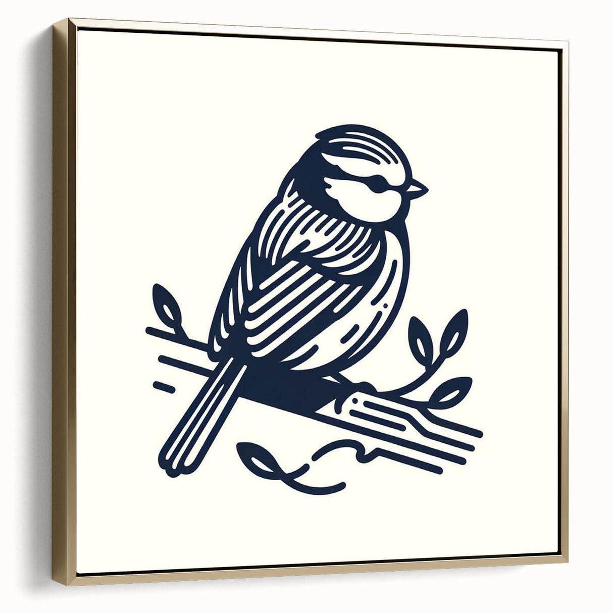 Framed canvas wall art showcasing a vibrant garden birds design, featuring colorful illustrations of various birds against a gold backdrop, ideal for home decor.