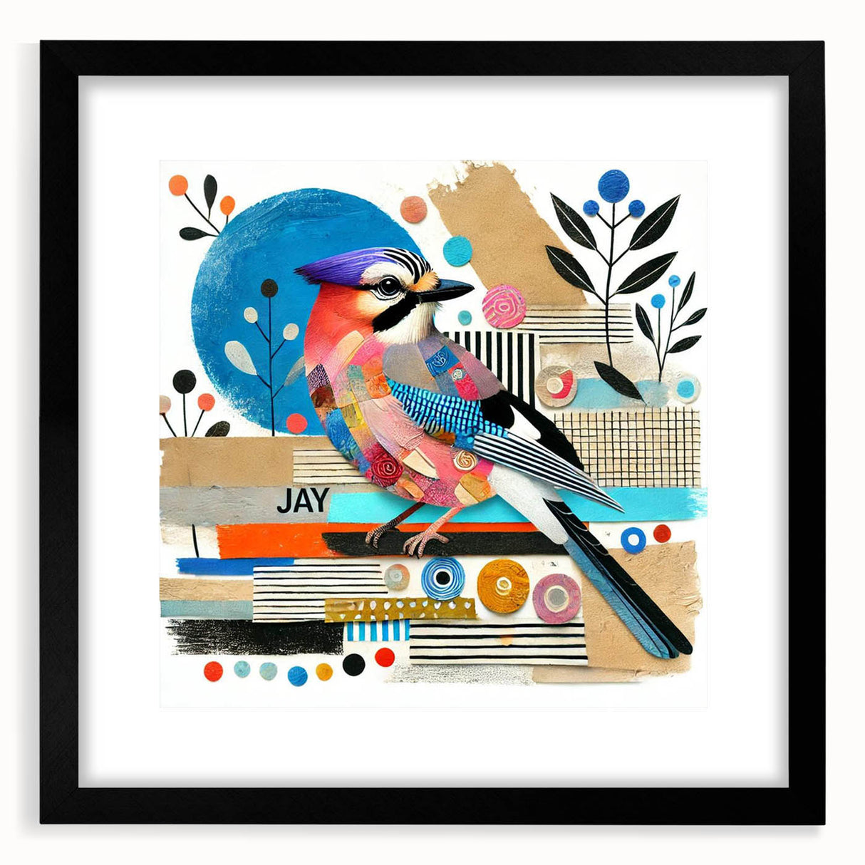 Framed wall art collection showcasing a vibrant design of garden birds, featuring a sleek black frame and mat, perfect for home decor enhancement.