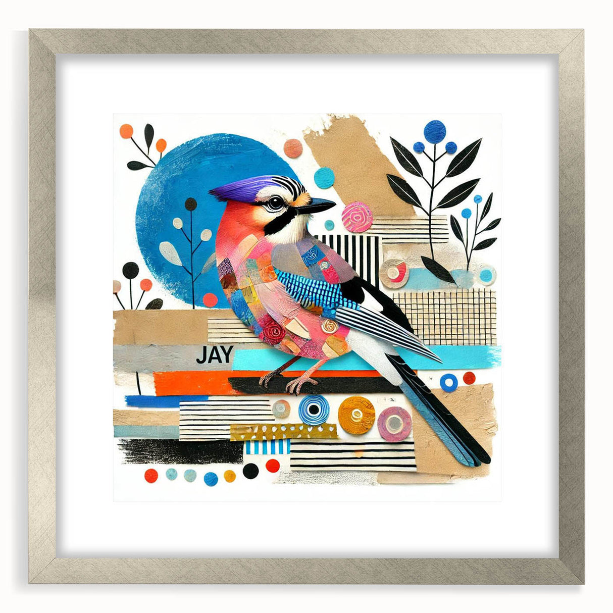 Framed wall art collection showcasing an intricate design of garden birds, featuring a silver frame and mat, perfect for enhancing home decor with nature-inspired elegance.