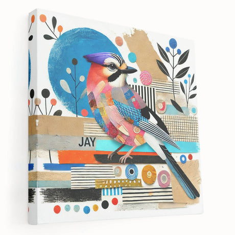 Stretched canvas wall art featuring a vibrant garden birds design, showcasing colorful feathers and intricate details, perfect for enhancing home decor.
