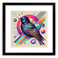 Framed wall art collection showcasing vibrant garden birds in a black mat frame, ideal for enhancing home decor with a nature-inspired aesthetic.