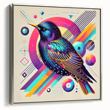 Framed wall art featuring a vibrant garden birds design on a textured canvas, showcasing colorful birds perched on branches, with a sleek silver frame enhancing its elegance. Perfect for nature lovers and home decor enthusiasts.