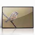 Framed wall art featuring a vibrant collection of garden birds, with a sleek black frame and acrylic front, displayed prominently for home decor enhancement.