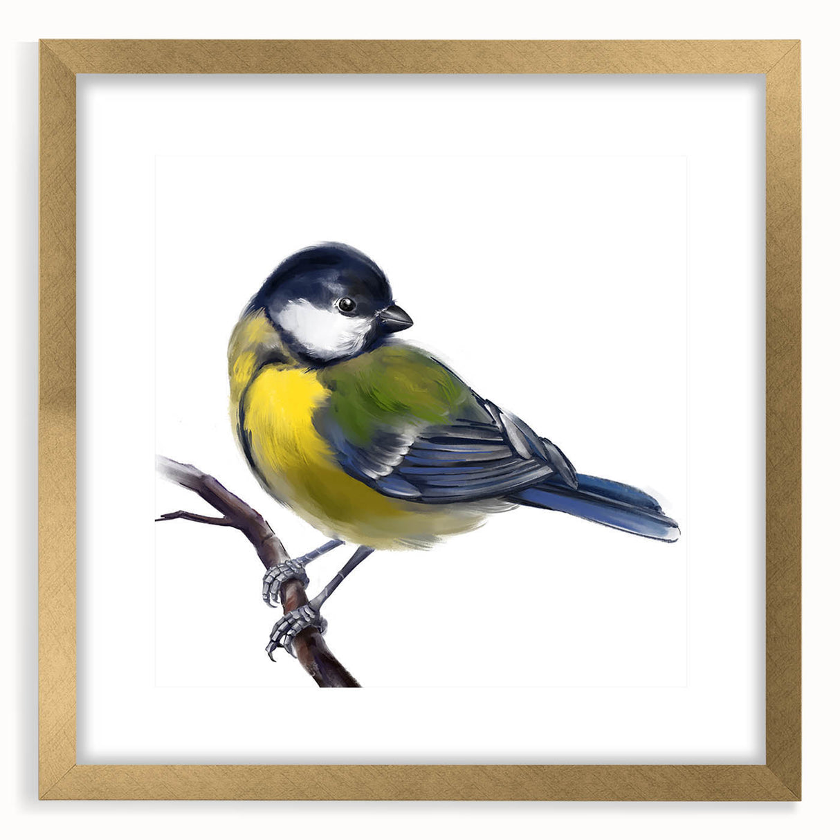 Elegant framed wall art collection showcasing a vibrant design of garden birds, featuring a gold mat and frame, perfect for home decor enthusiasts.