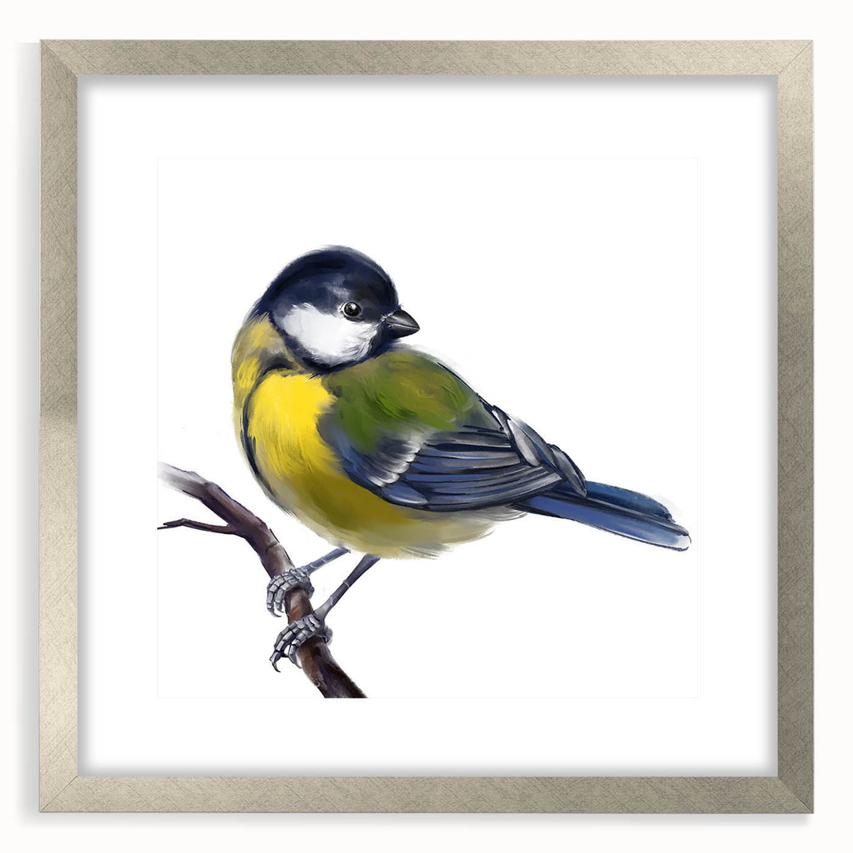 Framed wall art collection featuring elegant garden birds design in a silver frame, showcasing vibrant colors and intricate details, perfect for home décor.