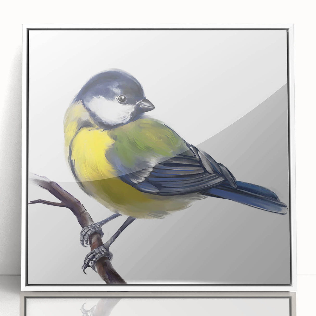 Framed acrylic wall art featuring a vibrant garden bird design, showcasing various colorful birds in a lush setting, perfect for home decor.